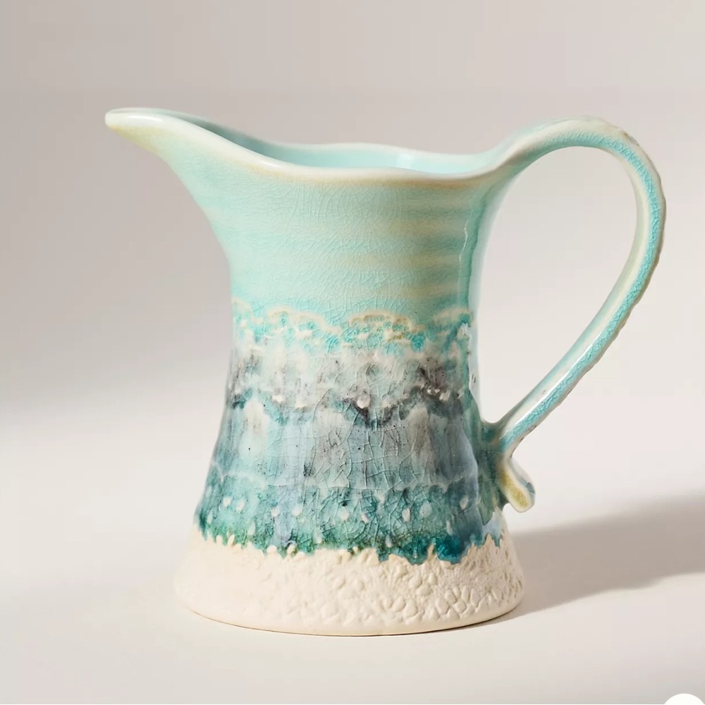Anthropologie Old Havana Mint Crackle Glaze Milk Jug